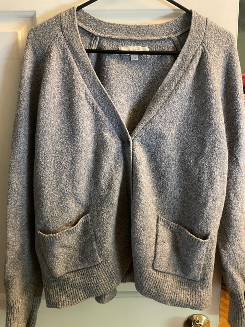 LOFT Light Gray V-Neck Pocket Cardigan